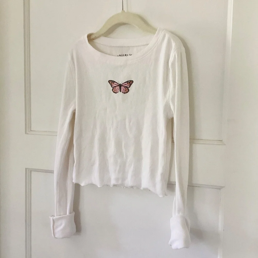 Aeropostale Long Sleeve Seriously Soft Butterfly Cropped Baby Tee Size XS Y2K